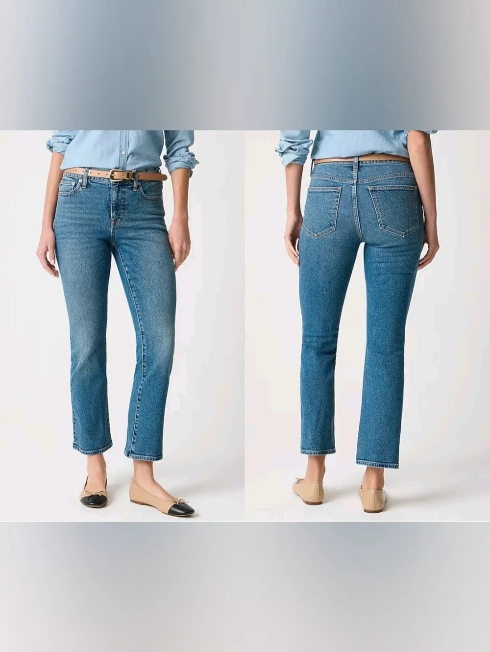 J.CREW Mid-Rise Flare Crop Jean in All-Day Stretch Size 6/28 Medium Wash